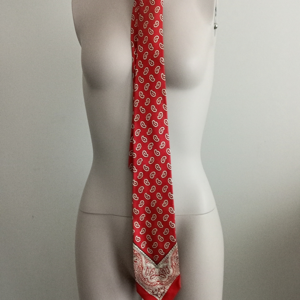 Vintage silk tie red diamond Paisley print Italian handmade